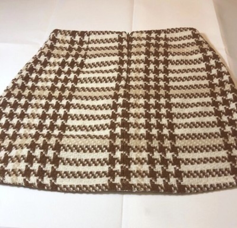 Sadie & Sage Wool Blend Womens Short Skirt Brown And White Houndstooth Medium